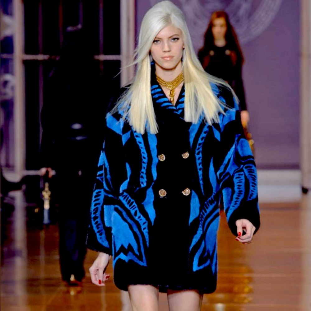 Versace Stylish Blue and Black Women's Coat